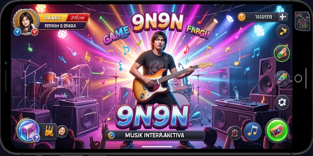 Screenshot gameplay 9N9N menampilkan ritme dan tantangan musik.