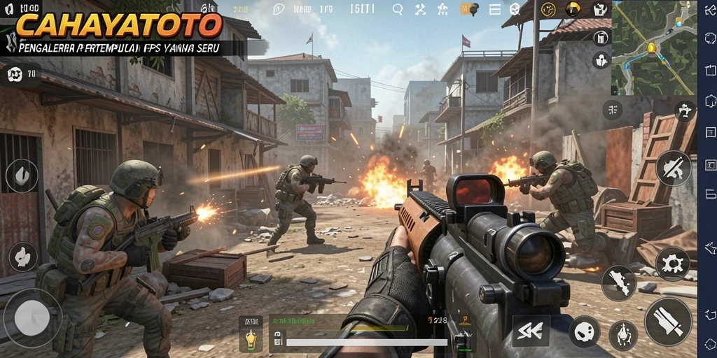Tangkapan layar CAHAYATOTO menunjukkan aksi pertempuran FPS yang mengasyikkan.