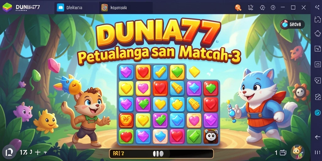 Tampilan gameplay seru dalam DUNIA77 dengan tantangan Match-3.