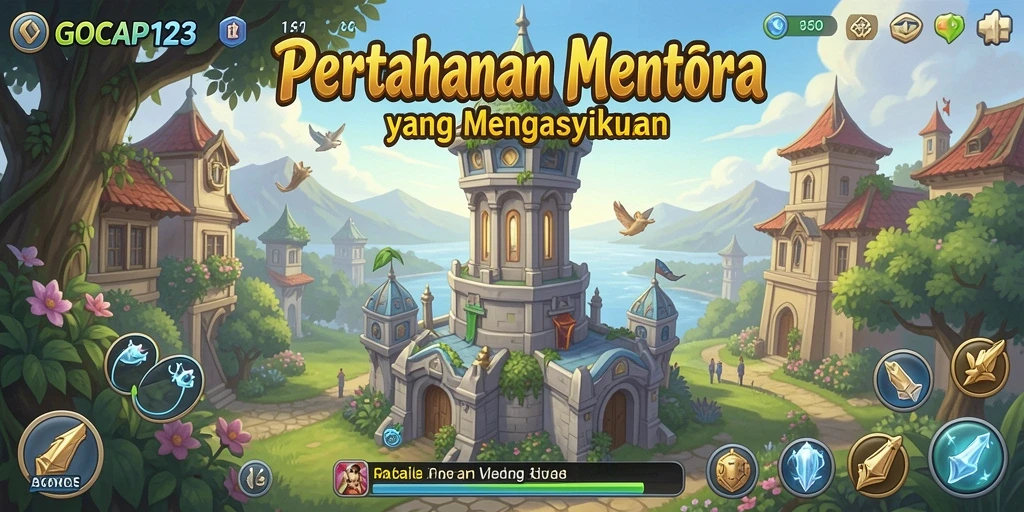 Screenshot gameplay GOCAP123 dengan menara yang berfungsi.