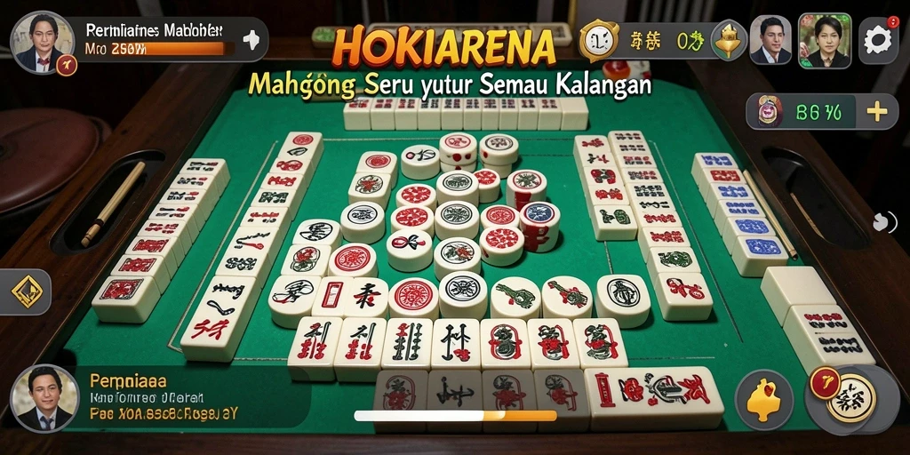 Tampilan seru gameplay HOKIARENA dengan berbagai ubin Mahjong.