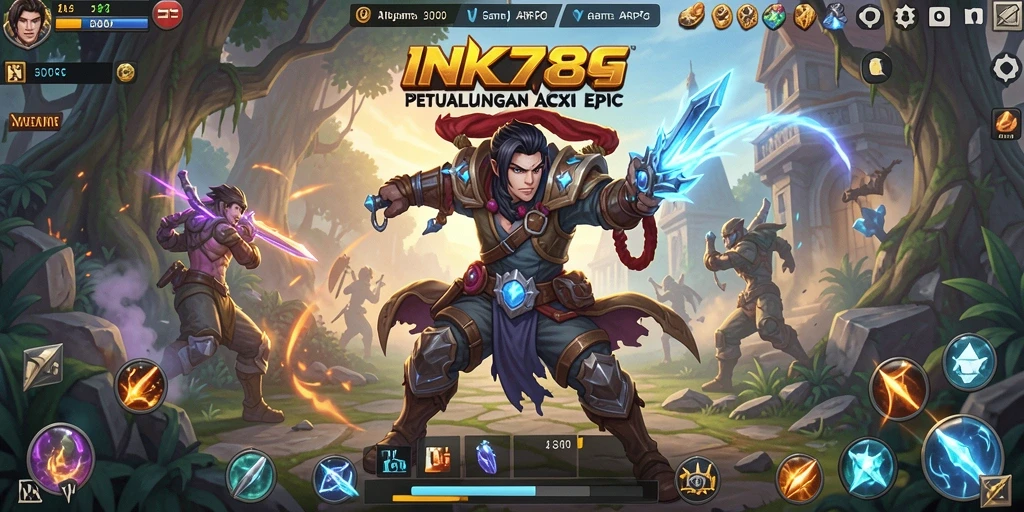 Screenshot gameplay ARPG yang menampilkan pertarungan epik di INK789.