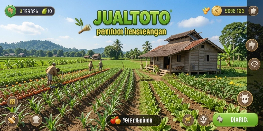 Tampilan gameplay JUALTOTO dengan aktivitas bertani yang mengasyikkan.