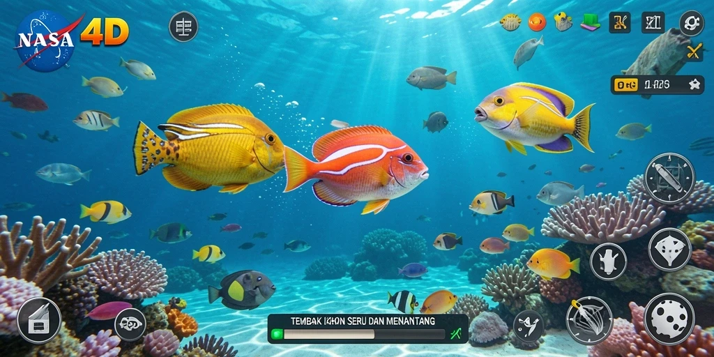 Tampilan gameplay aktif dari NASA4D dengan ikan berwarna-warni.