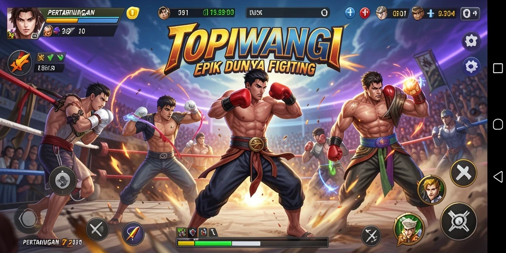 Screenshot menunjukkan aksi seru pertarungan dalam TOPIWANGI.