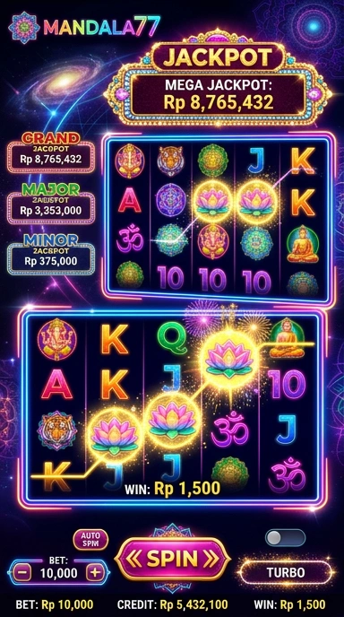 Antarmuka aplikasi mandala77 yang sederhana dan menarik.